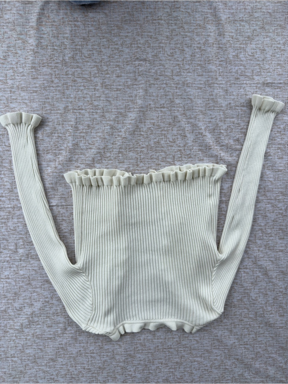 Mable White Ribbed Ruffle Cardigan Sweater Soft Feminine Knit - Picture 3 of 7